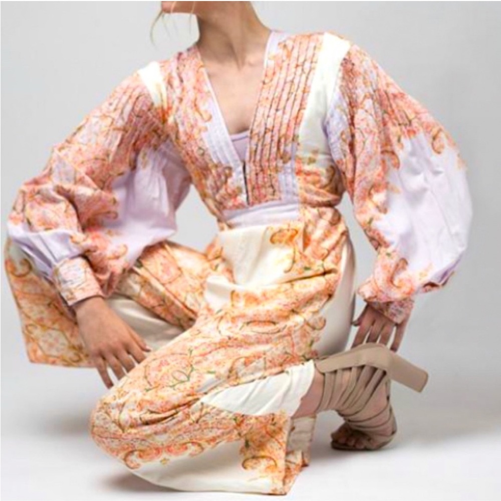 BNWOT Free People v neck paisley hippie jumpsuit size S